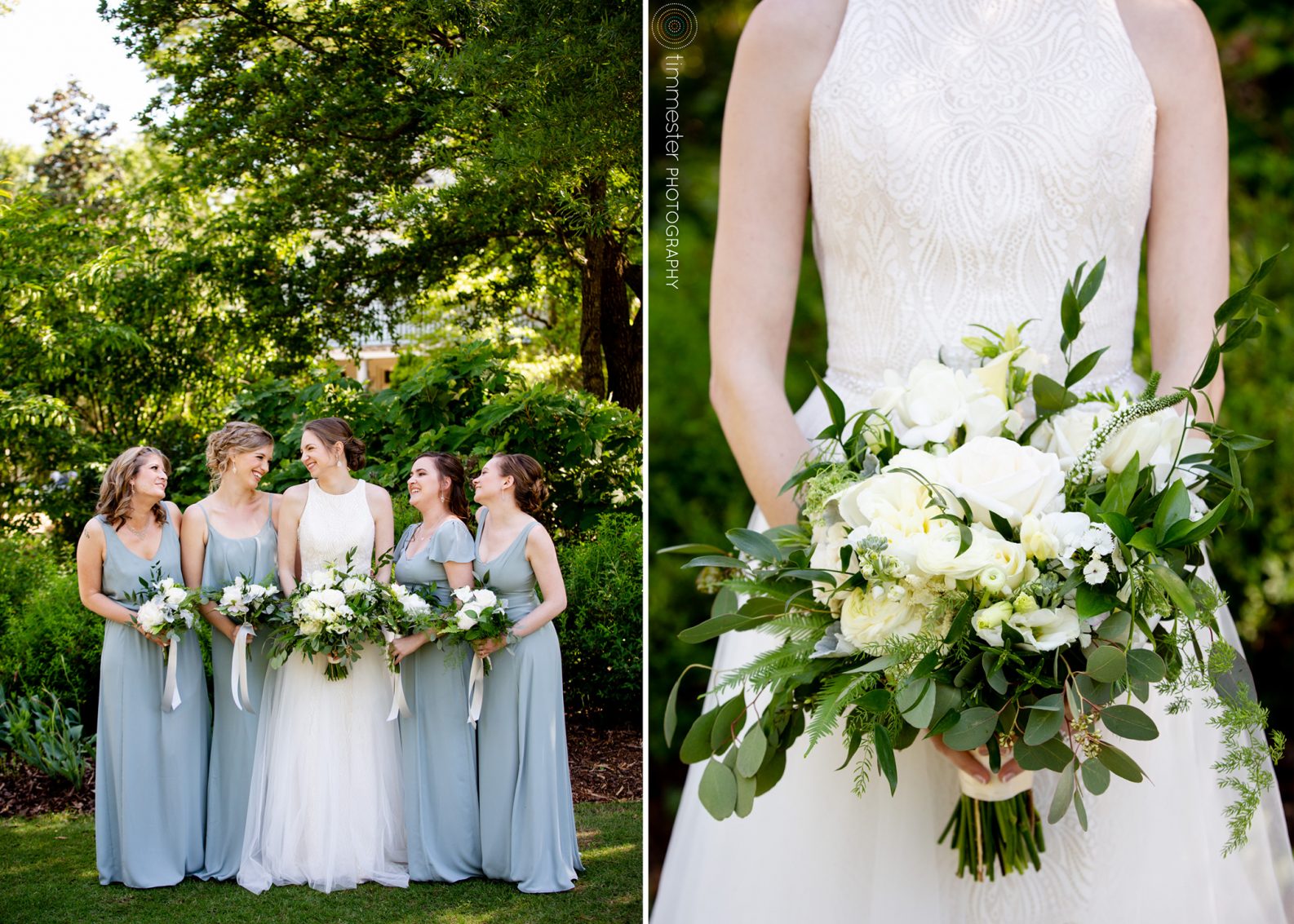 A beautiful bride and bridesmaids for Sarah's outdoor garden wedding in Raleigh at Fred Fletcher Park.