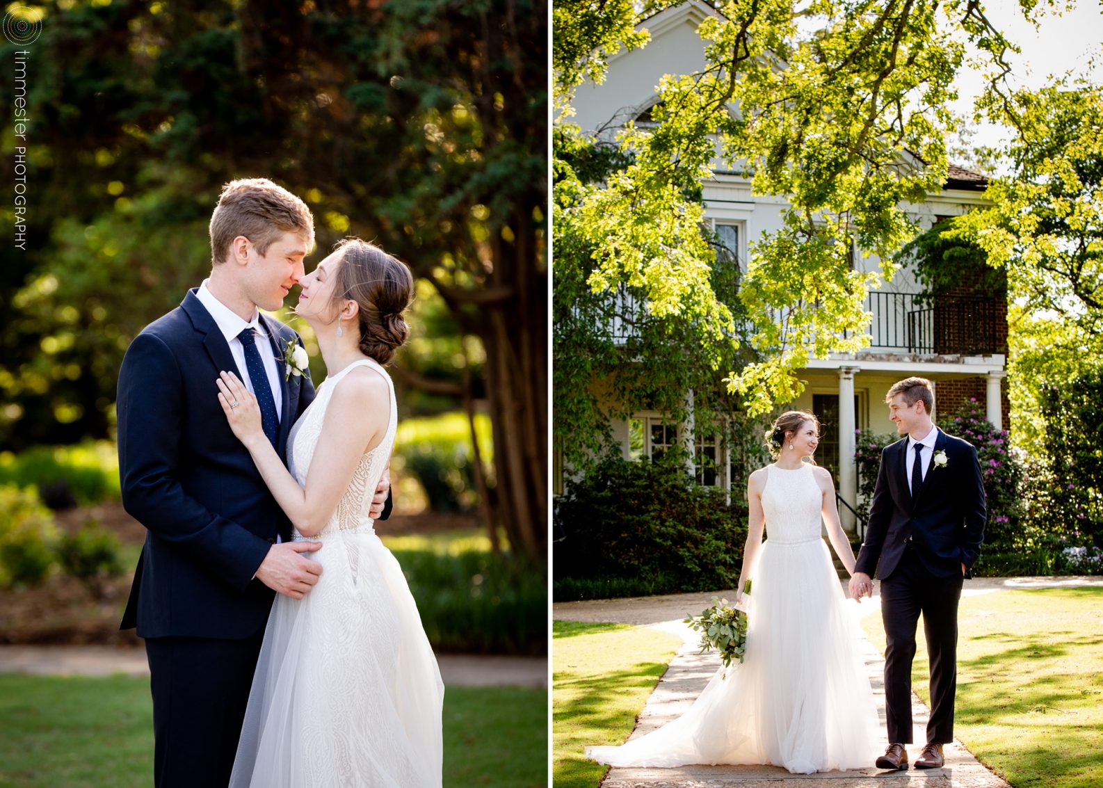 Bride and groom portraits in the gardens of Fred Fletcher Park in Raleigh, North Carolina.