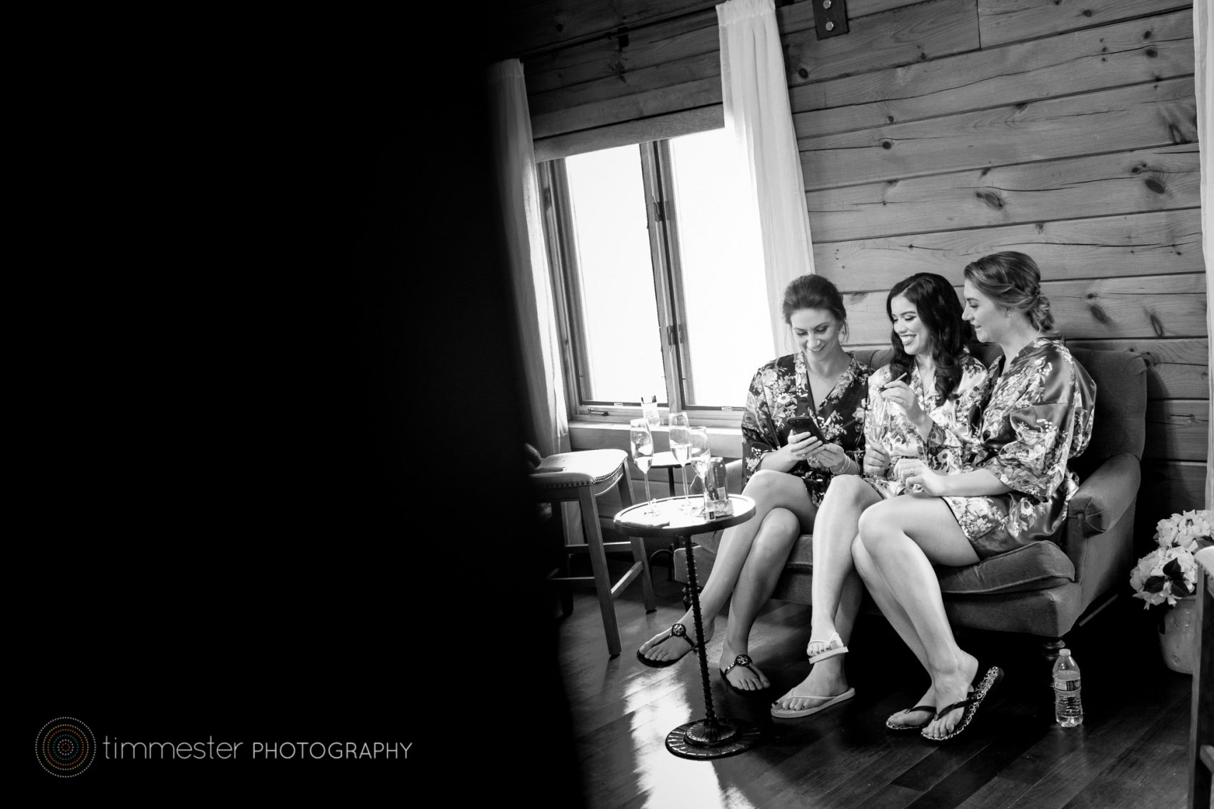Bride and bridesmaids get ready for a wedding day at the Barn at Valhalla in Chapel Hill.