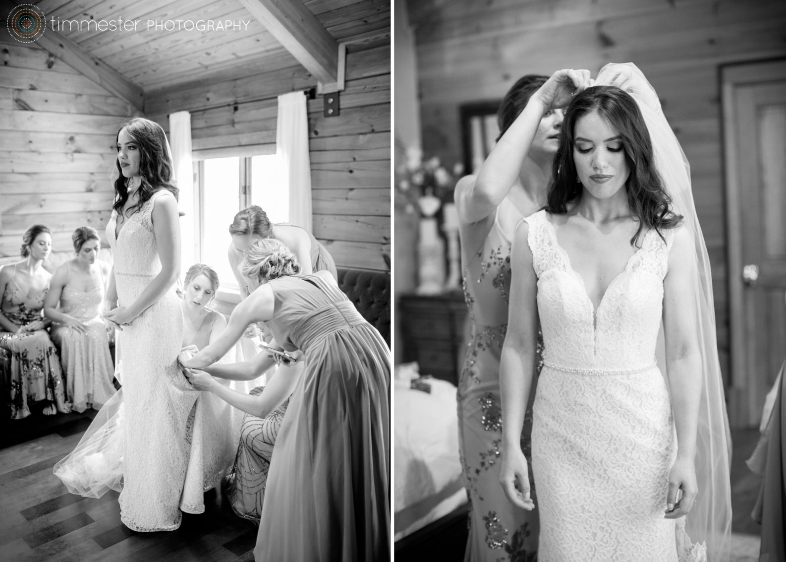 Bride Chloe prepares for her wedding ceremony at The Barn at Valhalla in Chapel Hill, NC.