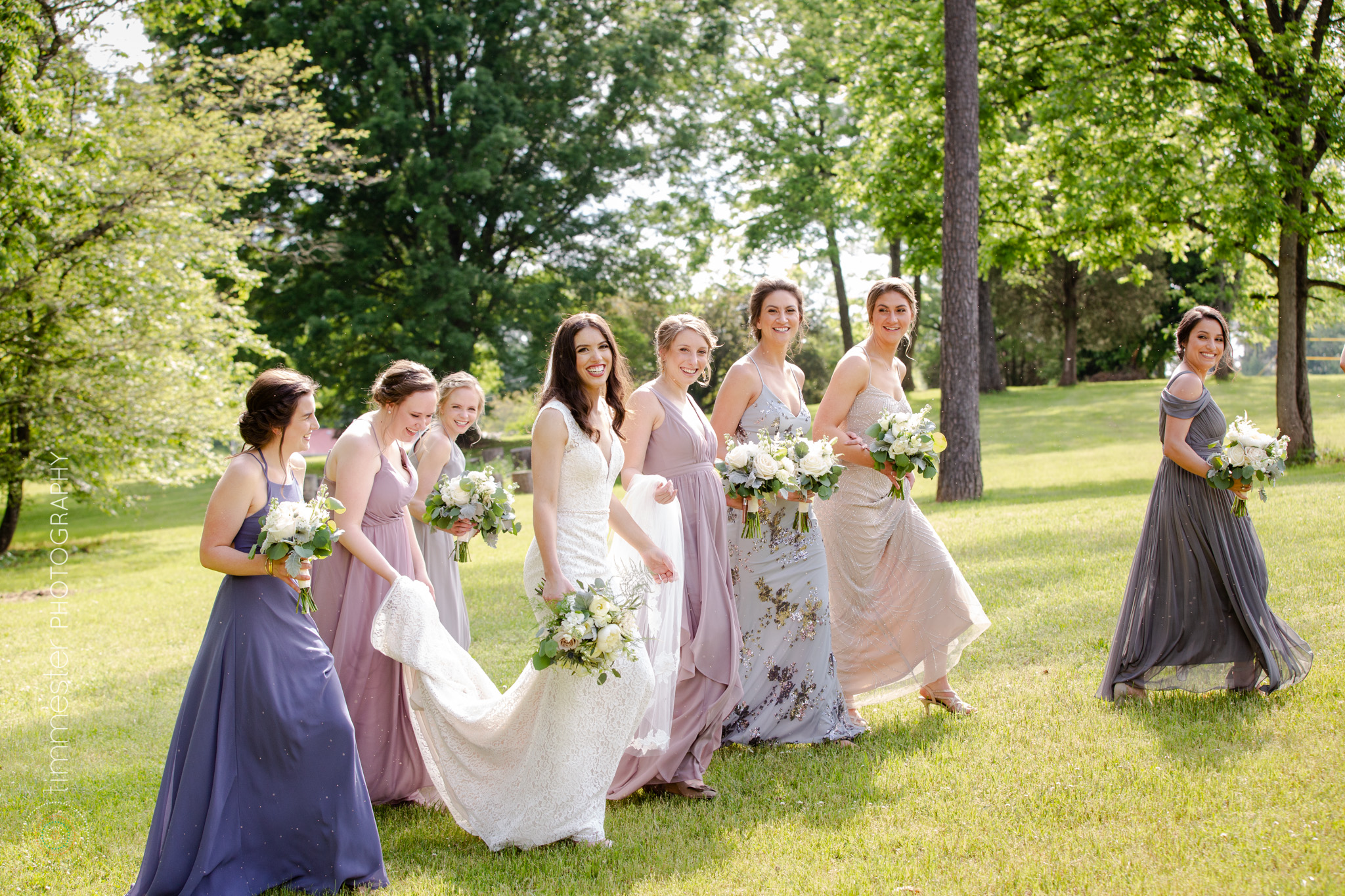 Beautiful bride and bridesmaids at Barn at Valhalla wedding in Chapel Hill, NC.