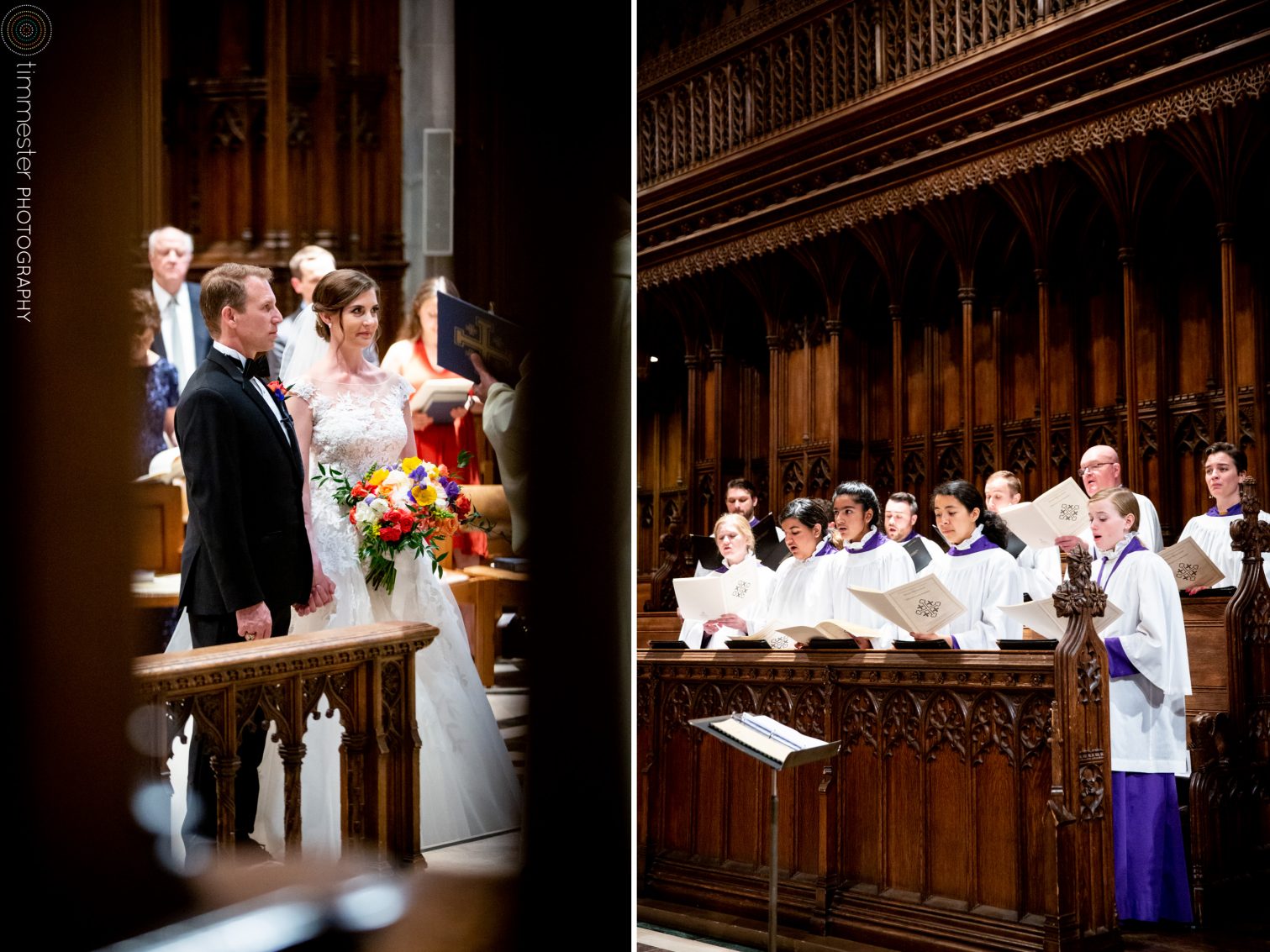A bride and groom get married at the National Cathedral in Washington, DC.