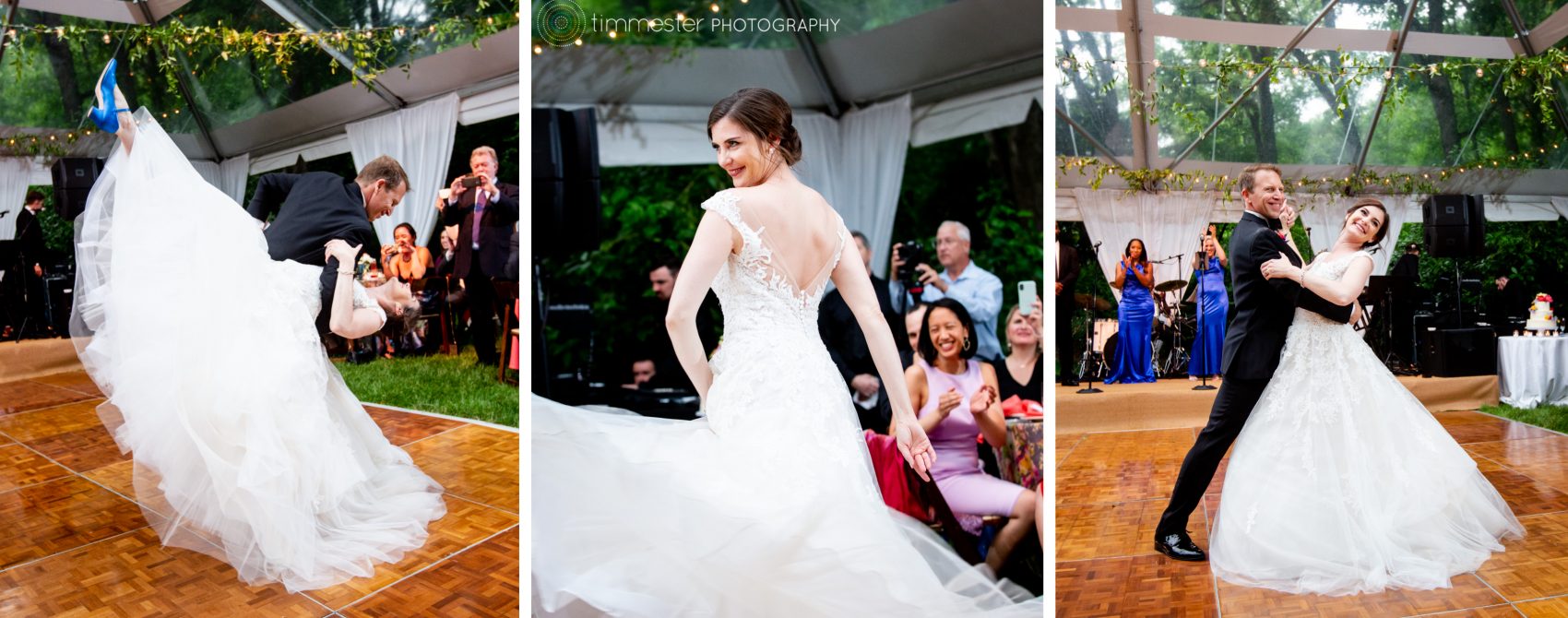 A First Dance waltz by the bride and groom at their private home reception in Northern Virginia.