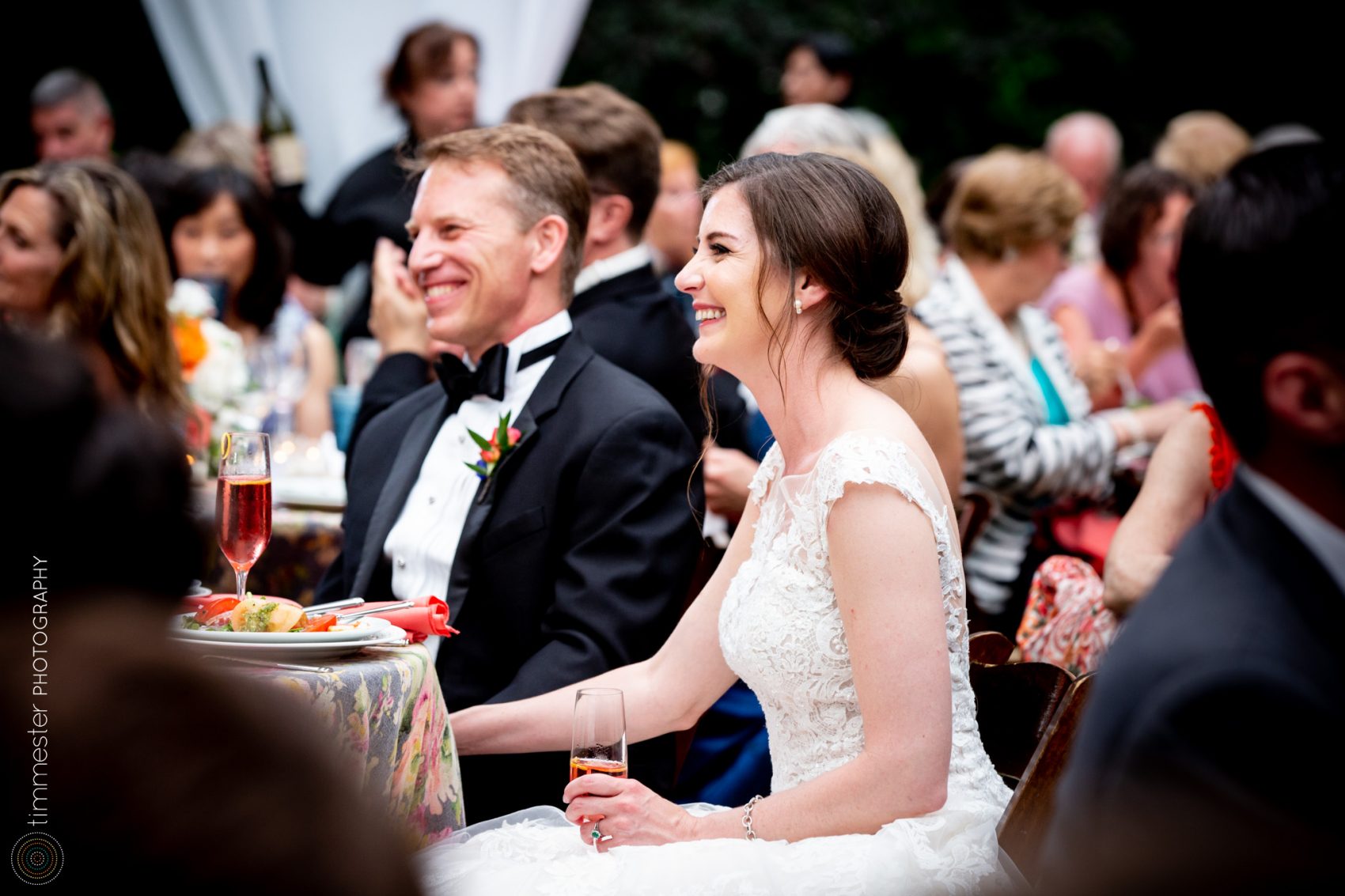 An outdoor wedding reception at a private home in McLean, Virginia, following a National Cathedral ceremony.