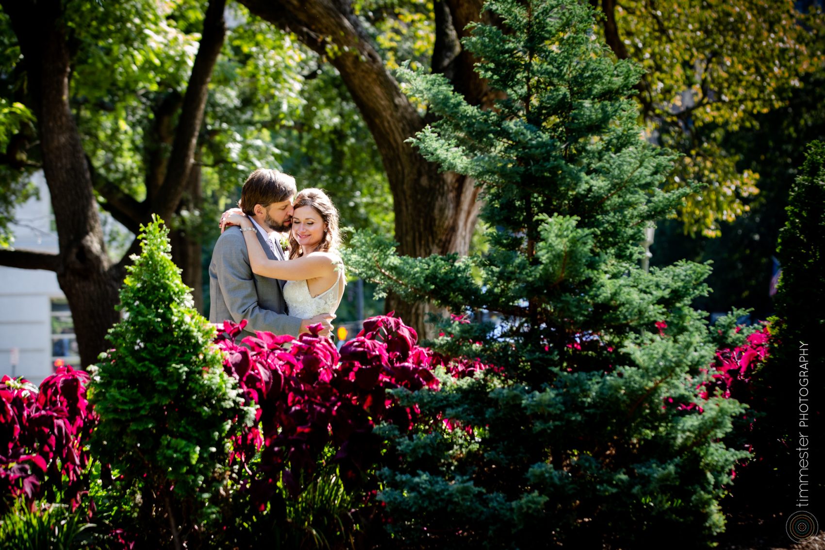 Bride and groom portraits at the Capitol Grounds in Raleigh, NC.