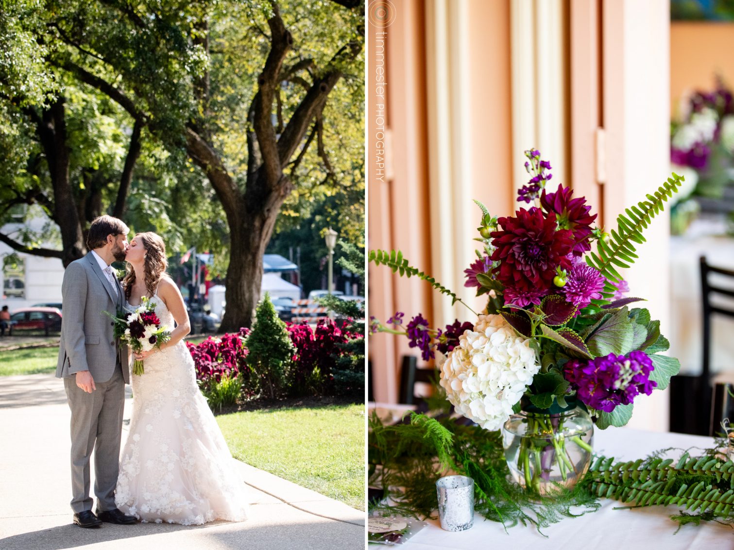 A Caffe Luna wedding with portraits at the Capitol grounds in Raleigh, NC.