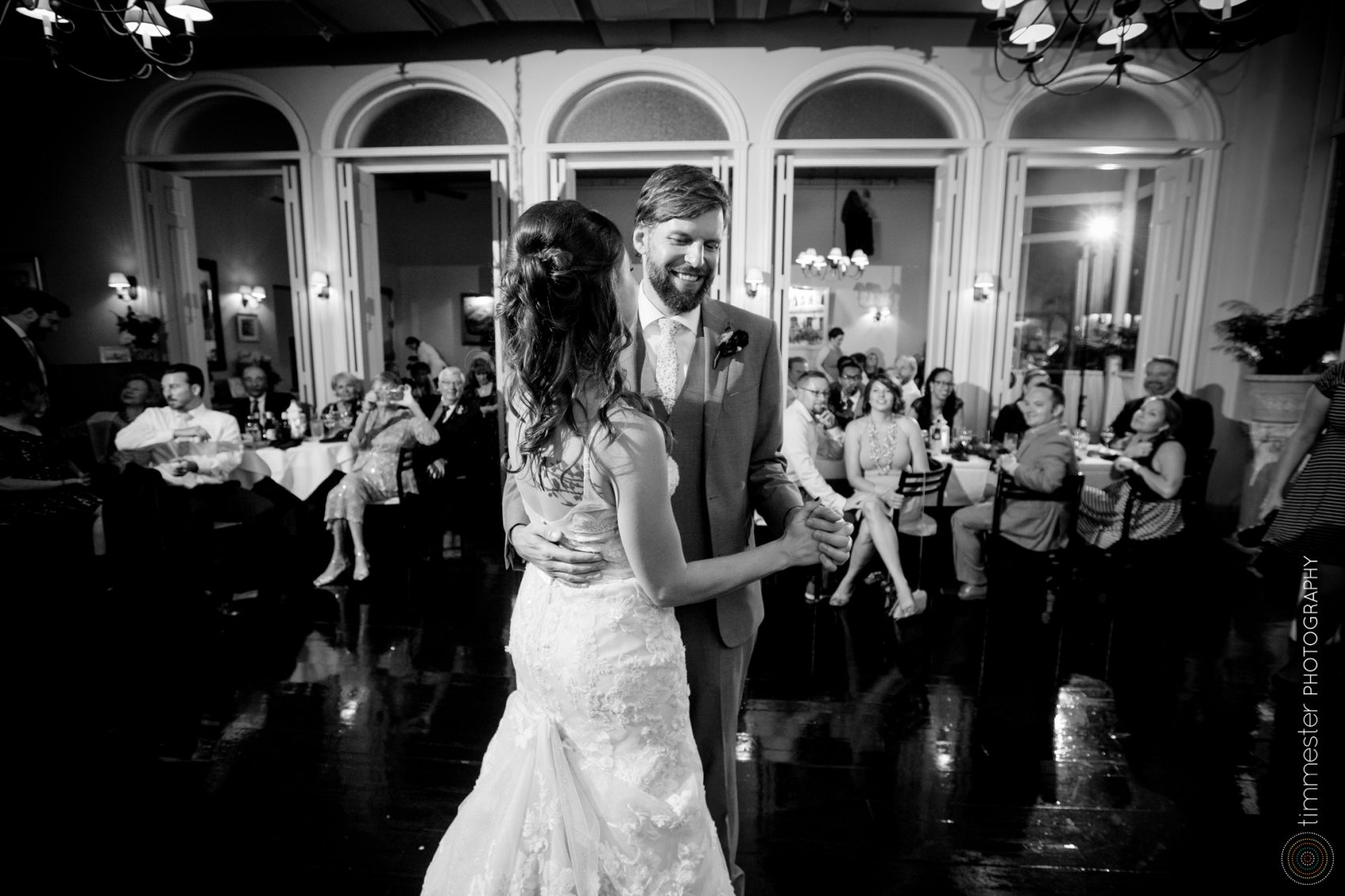 The First Dance between bride and groom at Caffe Luna in Raleigh, North Carolina.