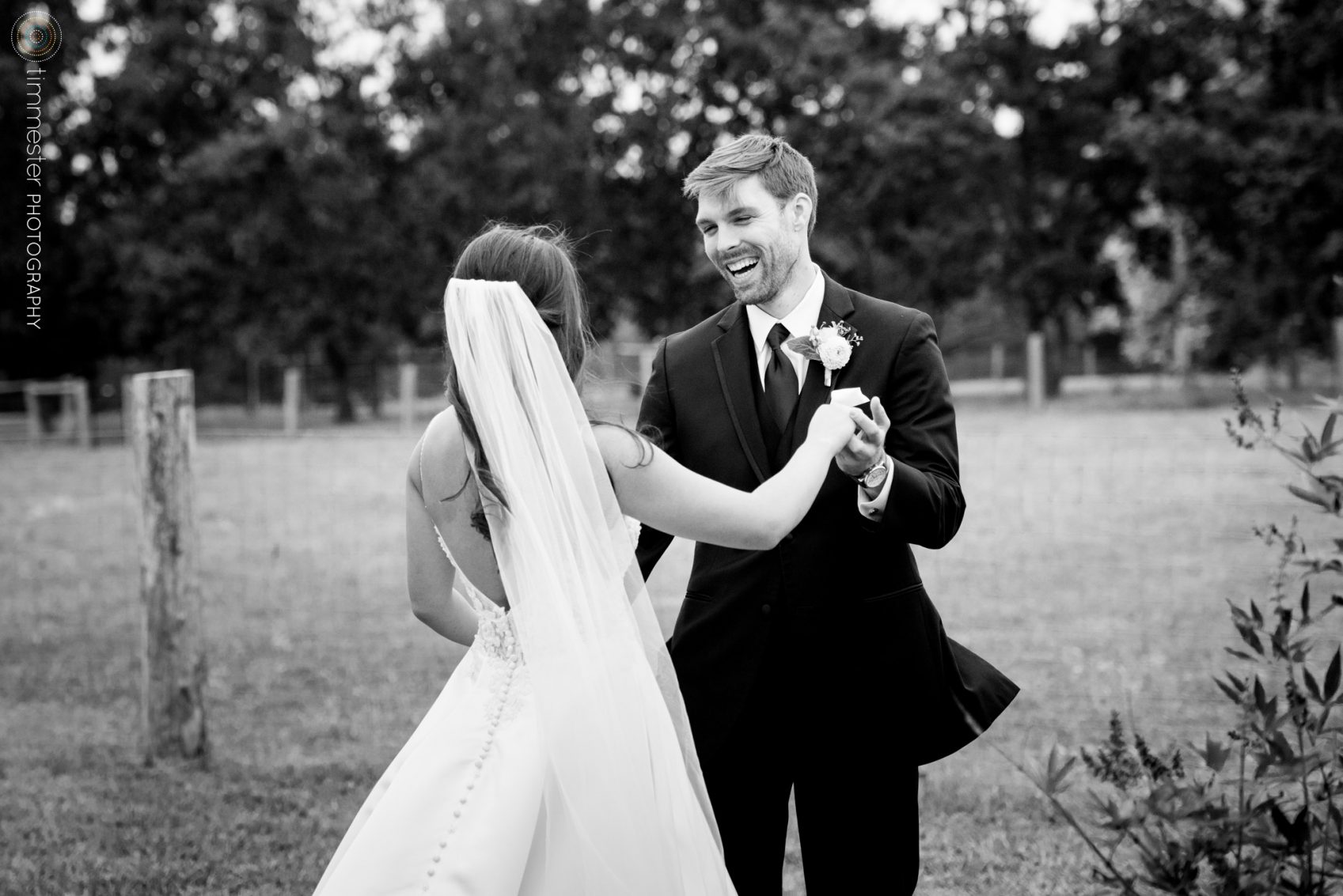 A bride and groom's First Look in NC at Sassafras Fork Farm.
