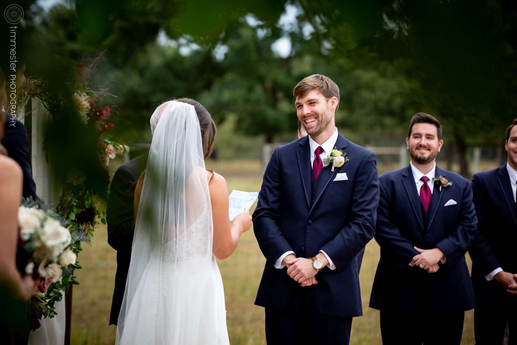 An outdoor wedding ceremony in North Carolina at Sassafras Fork Farm.
