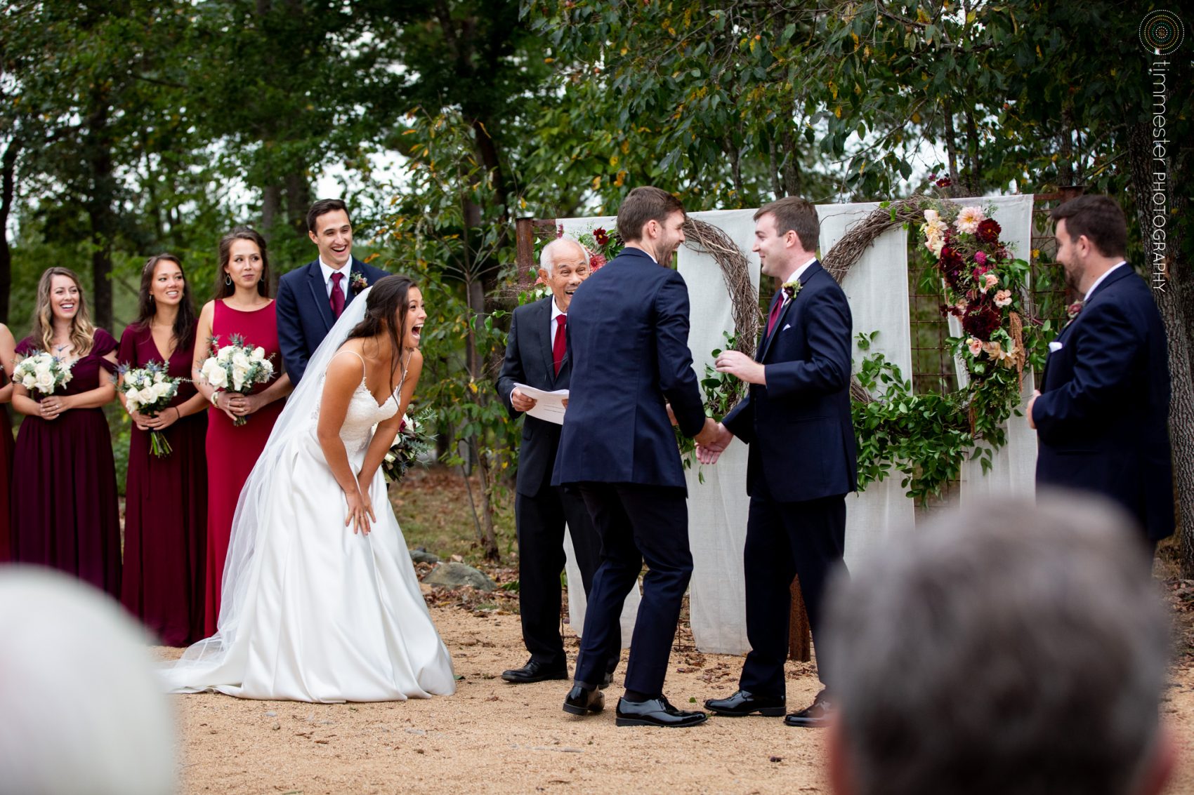 The best man dropped the rings during a wedding ceremony at Sassafras Fork Farm.