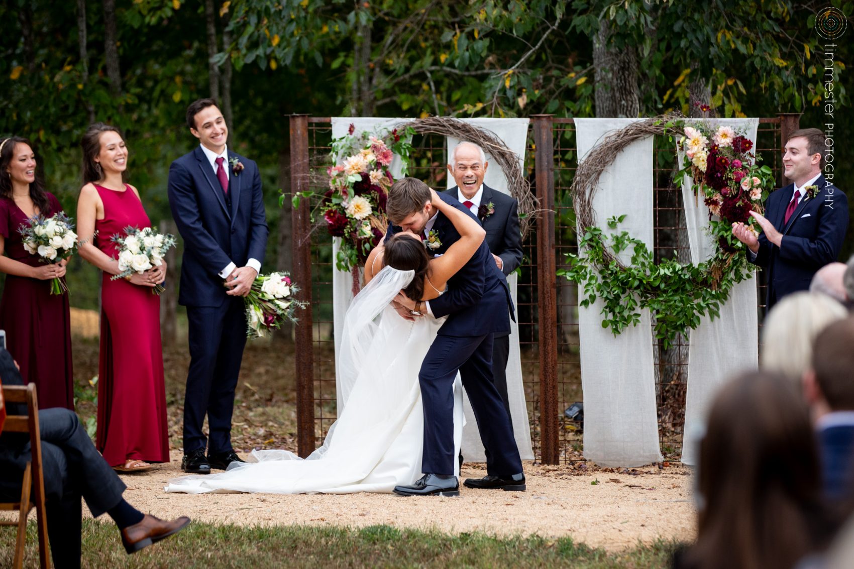 Newly married husband and wife at Sassafras Fork Farm in Rougemont, NC.