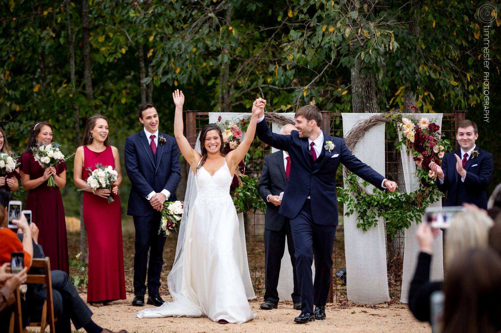 A bride and groom just married after their ceremony at Sassafras Fork Farm!