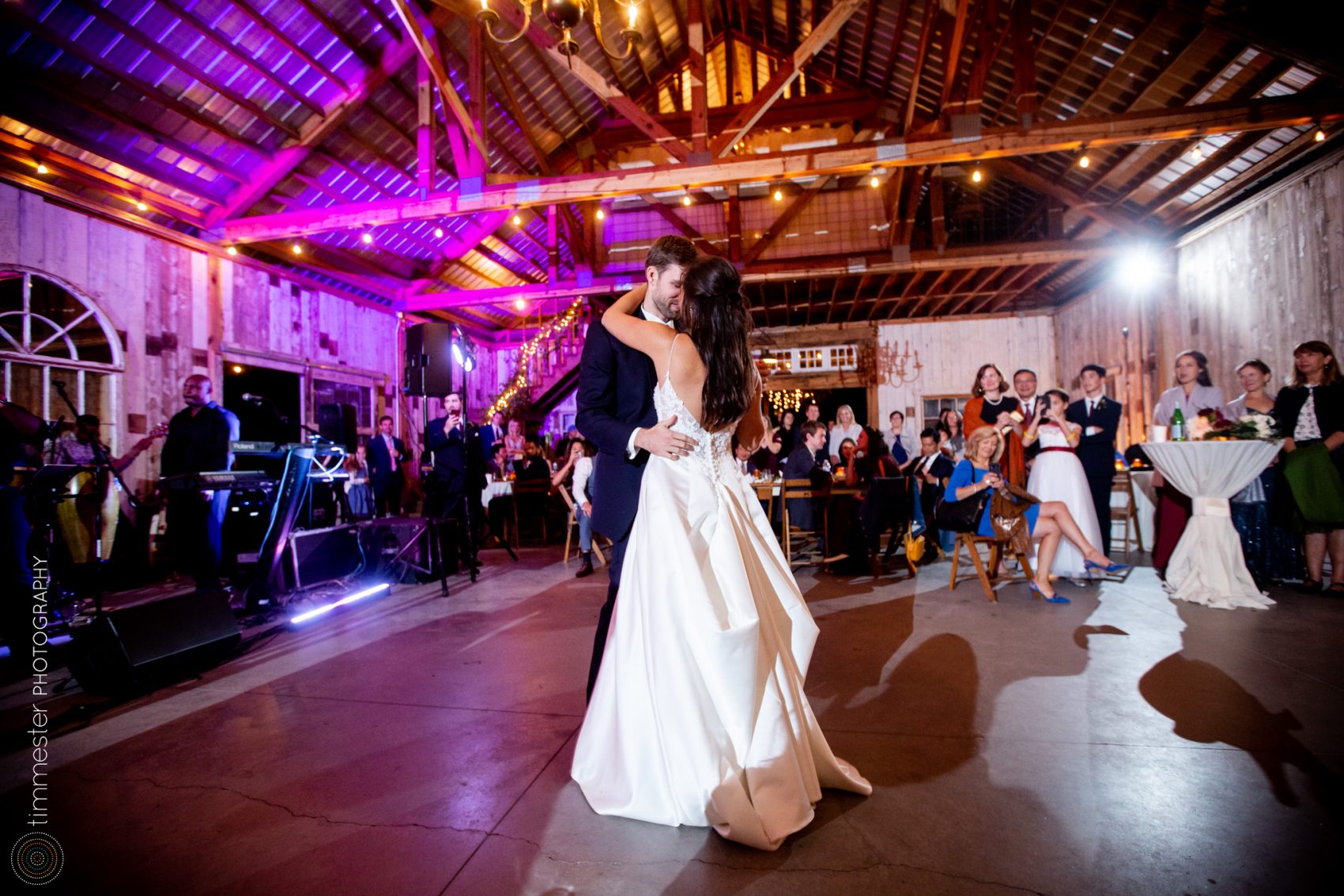The bride and groom's first dance at Sassafras Fork Farm in Rougemont, NC.