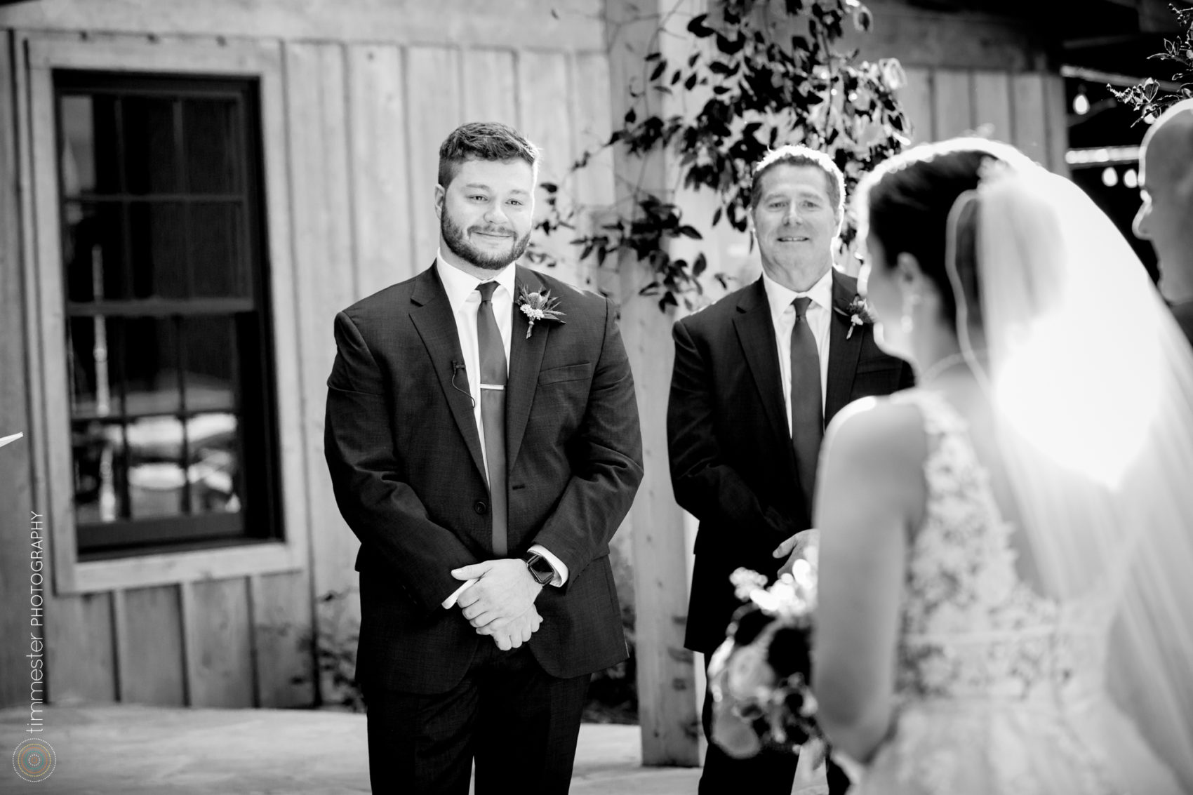 The groom's reaction to the bride during a ceremony at Dorsett House, Rivers & Bridges