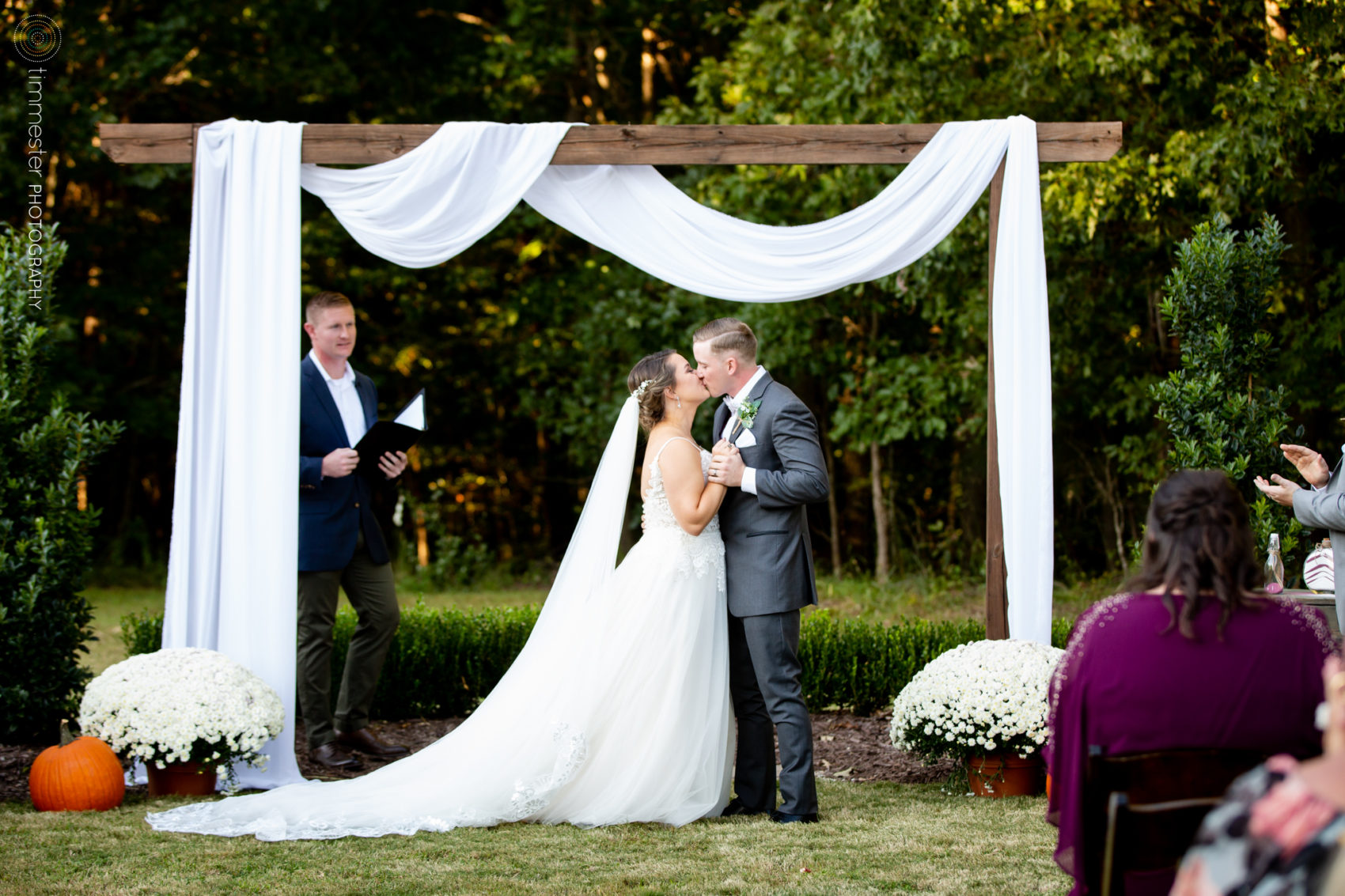The first kiss as husband and wife at Sugarneck wedding venue in NC