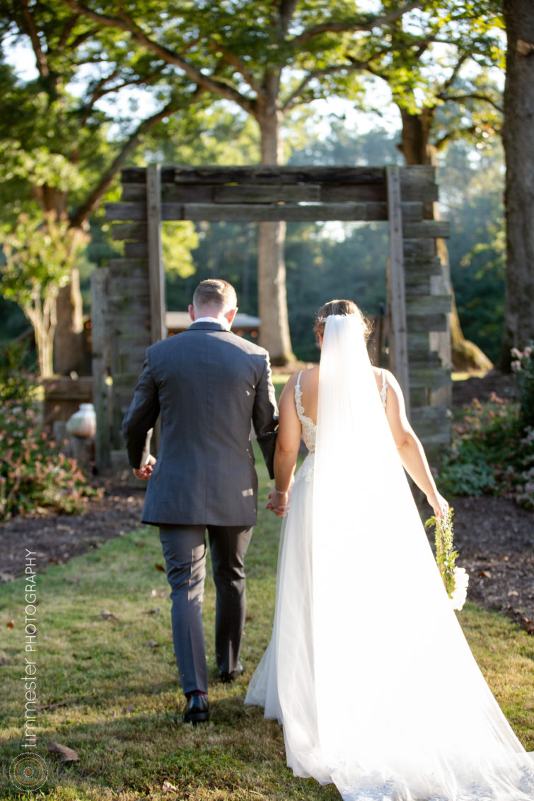 Wedding recessional of the bride and groom at Sugarneck in Sanford, NC