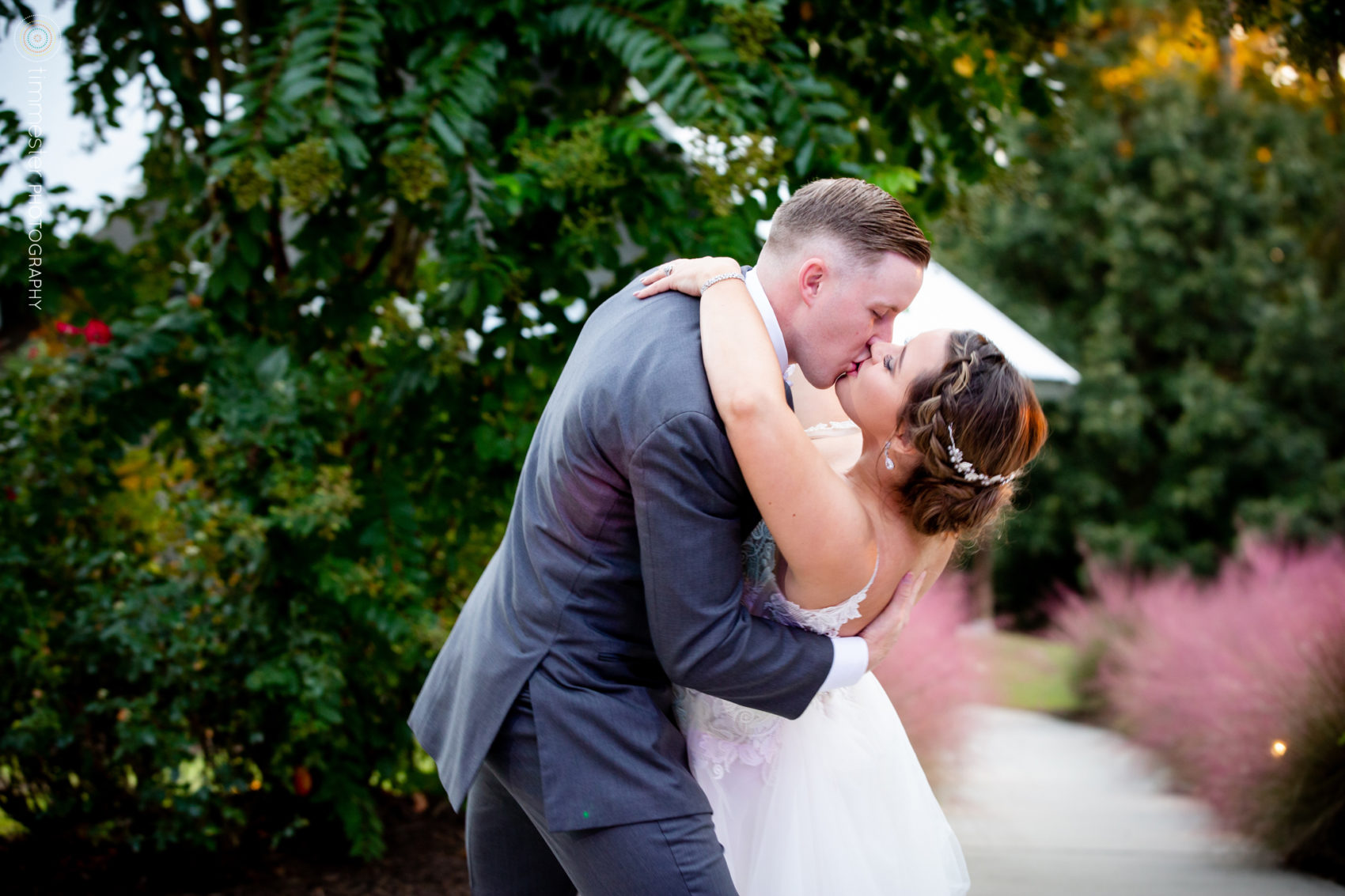 The bride and groom's first dance on the patio at Sugarneck