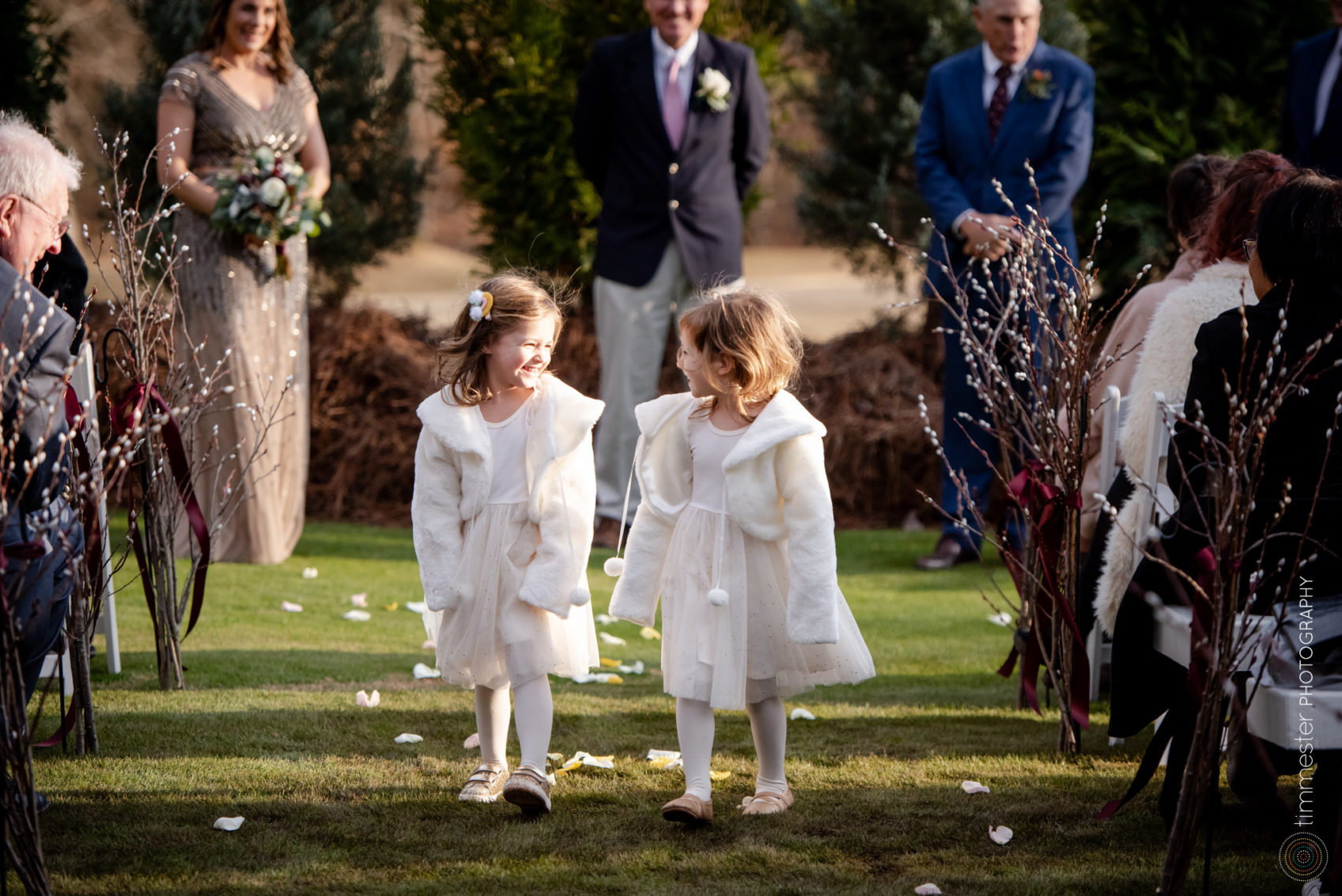 Flowergirls after the ceremony at Chapel Hill Carriage House in NC