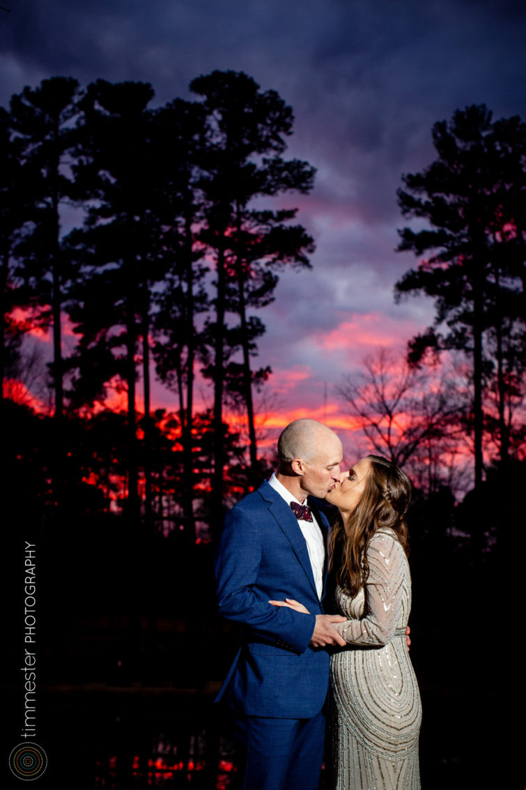 A wedding and bride and groom sunset portraits at Chapel Hill Carriage House in Chapel Hill, NC 