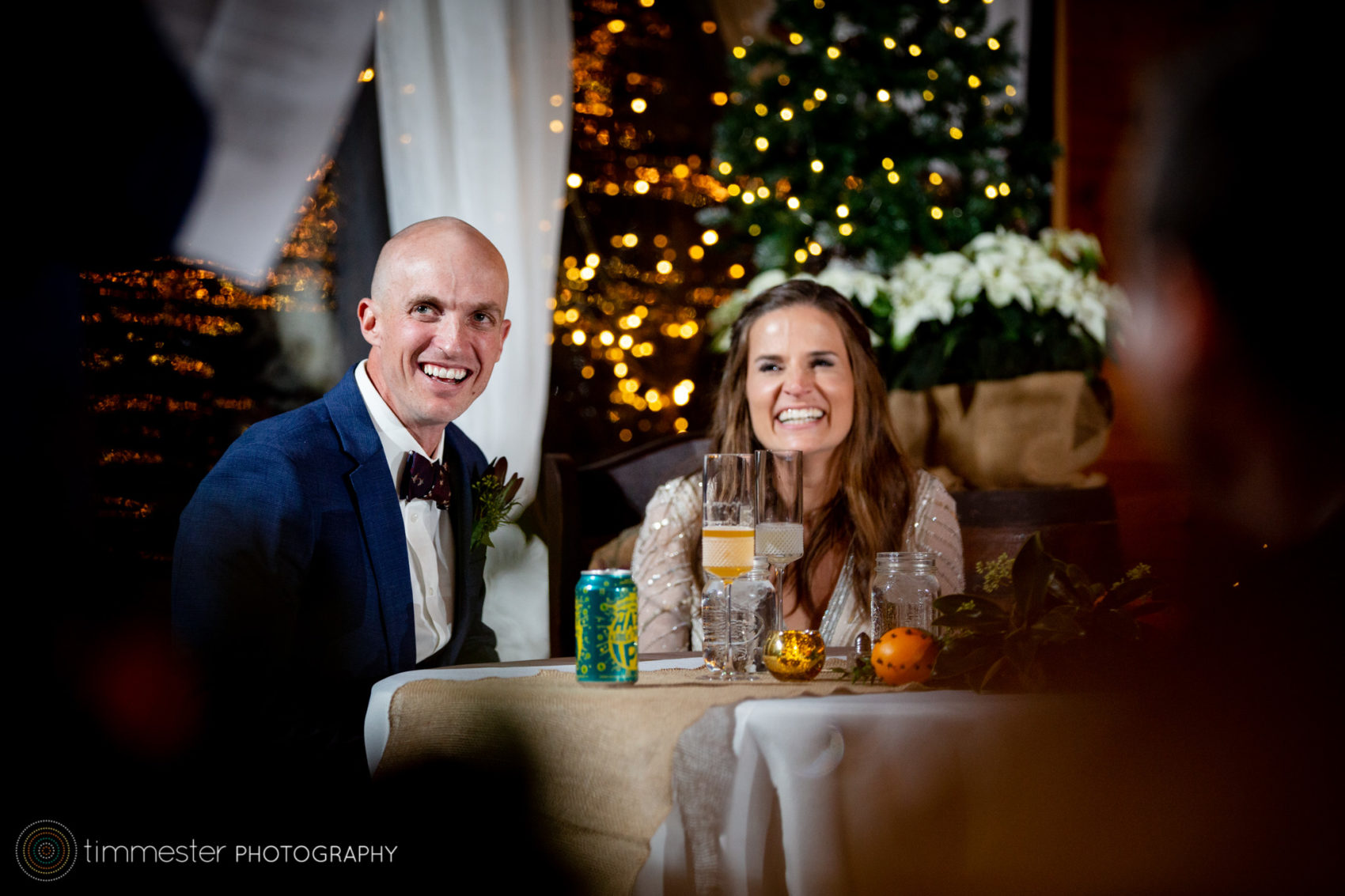 An indoor, winter wedding reception at Chapel Hill Carriage House