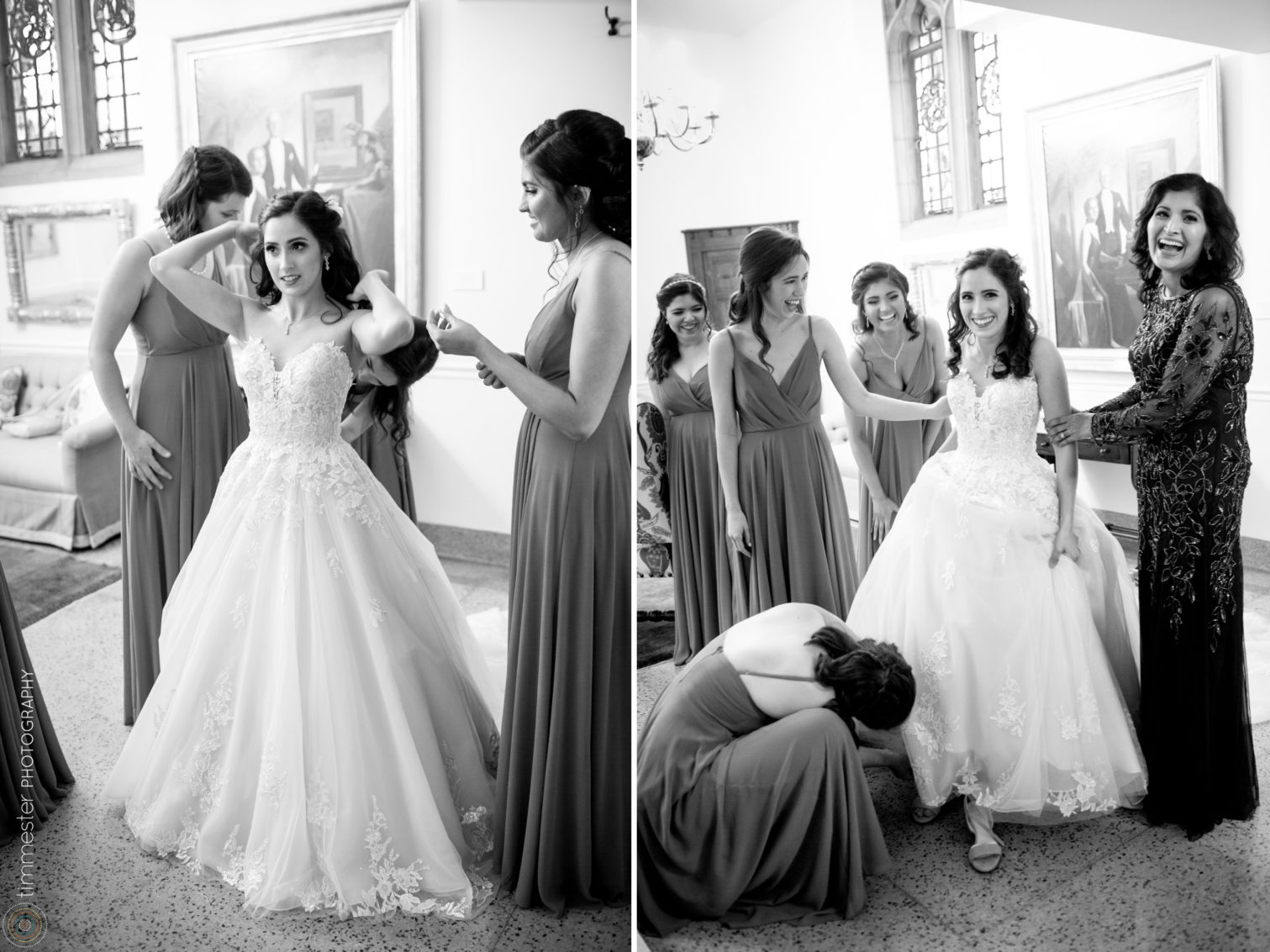 A bride gets ready for her wedding at Duke University Chapel in North Carolina