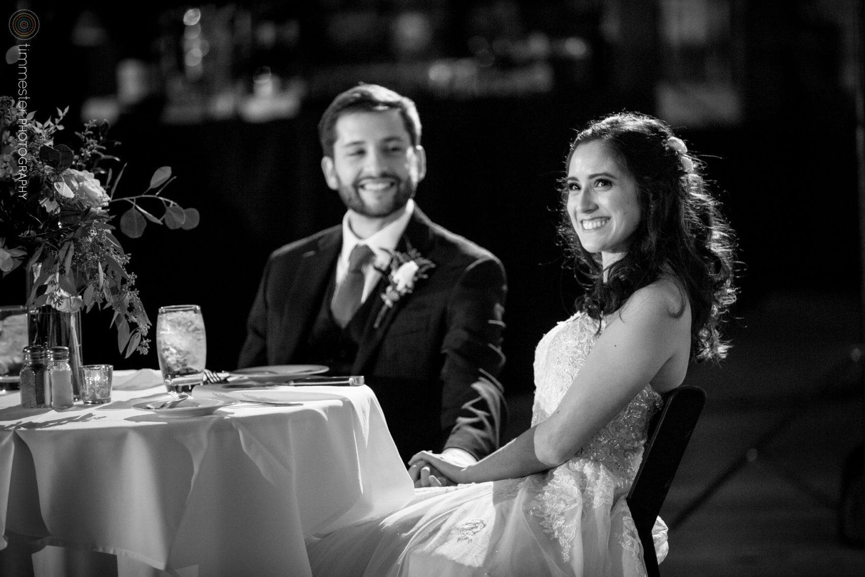 A wedding reception and toasts at Bay 7 in Durham, NC