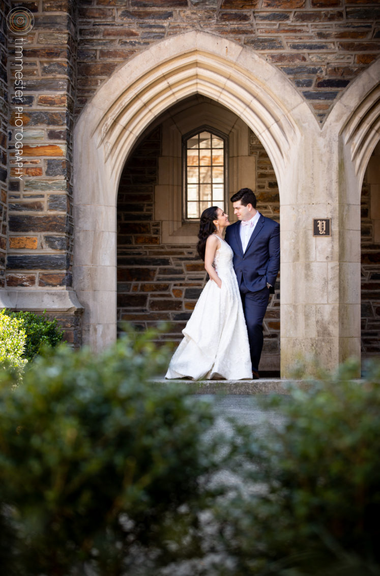 Duke University Chapel wedding portraits of bride and groom in Durham, NC