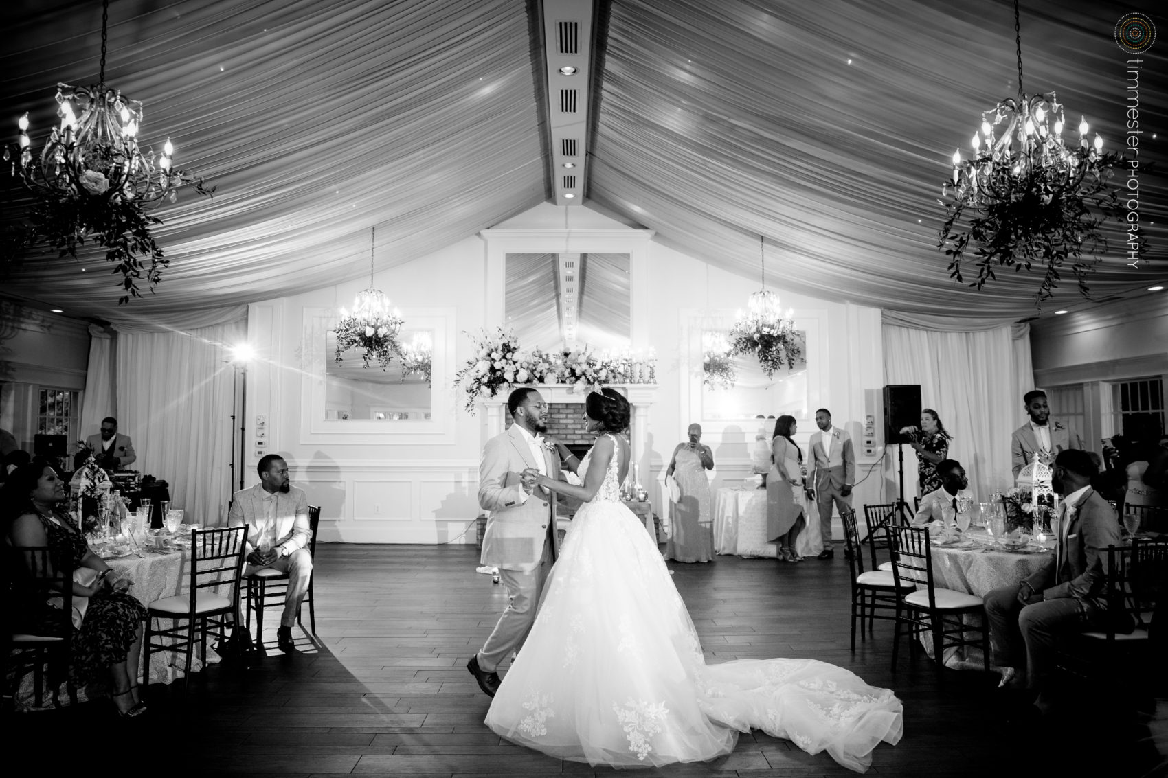 Wedding day first dance between the bride and groom at Highgrove Estate.