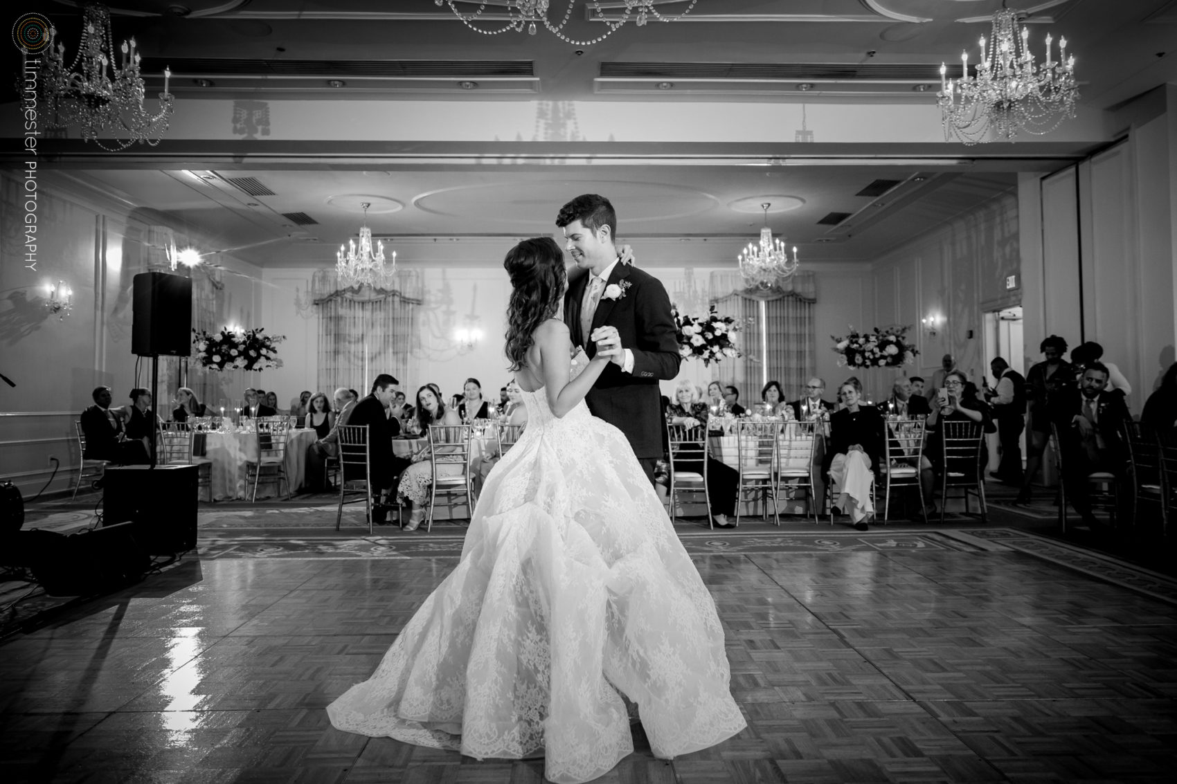 A bride and groom's first dance on their wedding day at The Carolina Inn in NC.