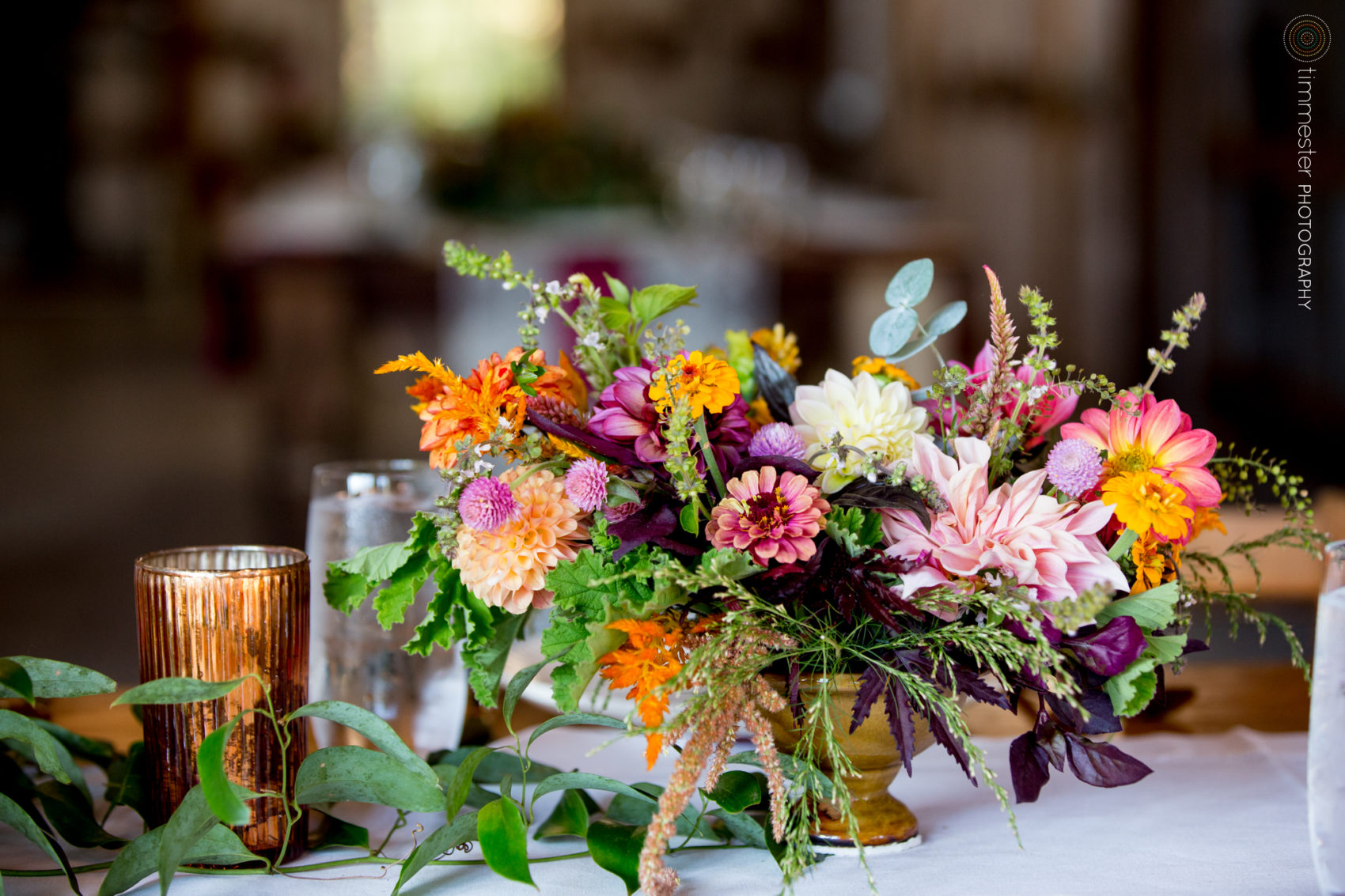 Beautiful fall flowers by Sassafras Fork Farm for a wedding in Rougemont, NC