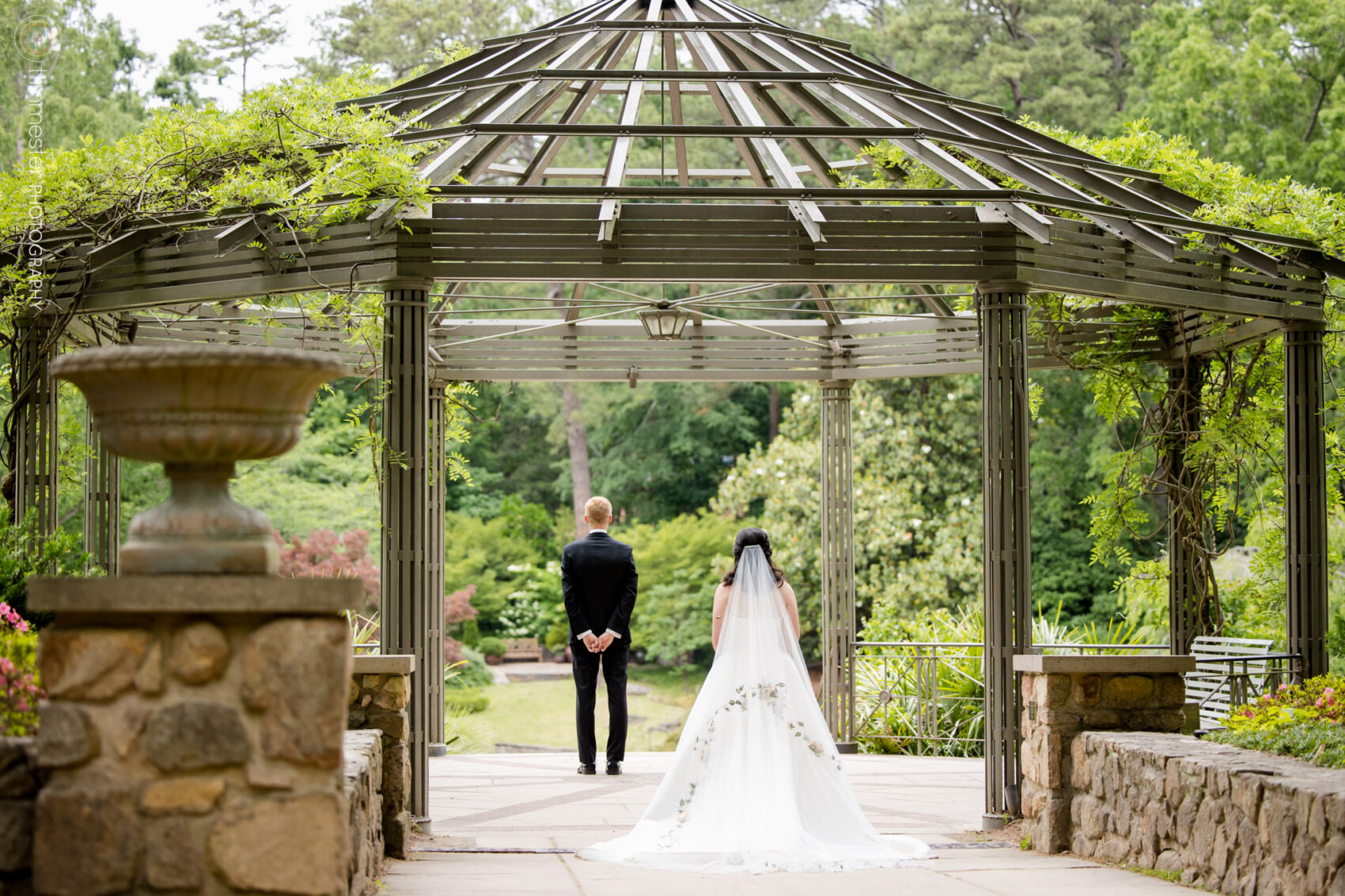 A wedding and first look at Duke Gardens in Durham, NC