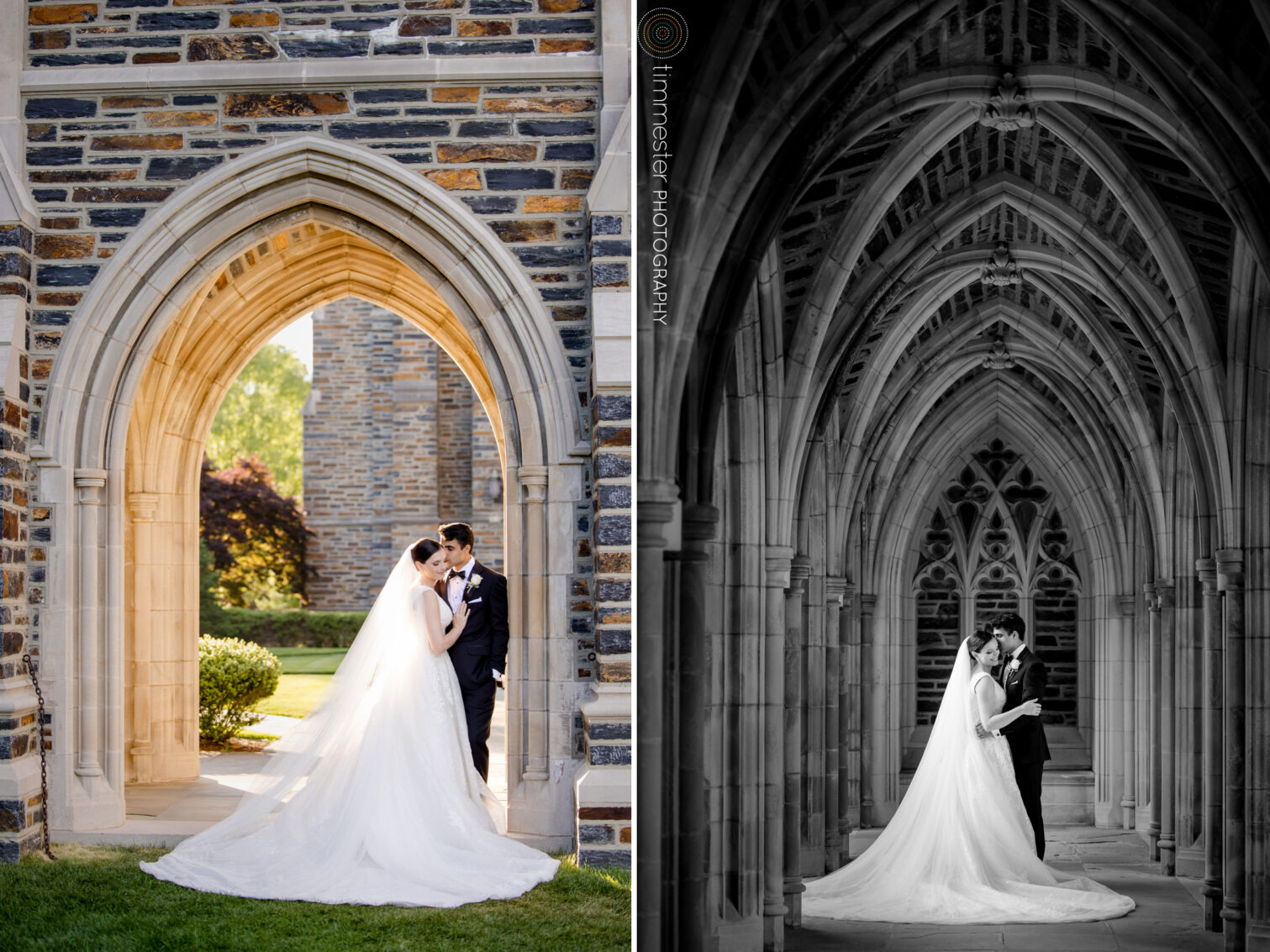 Wedding day and bride and groom portraits at Duke Chapel in Durham, NC