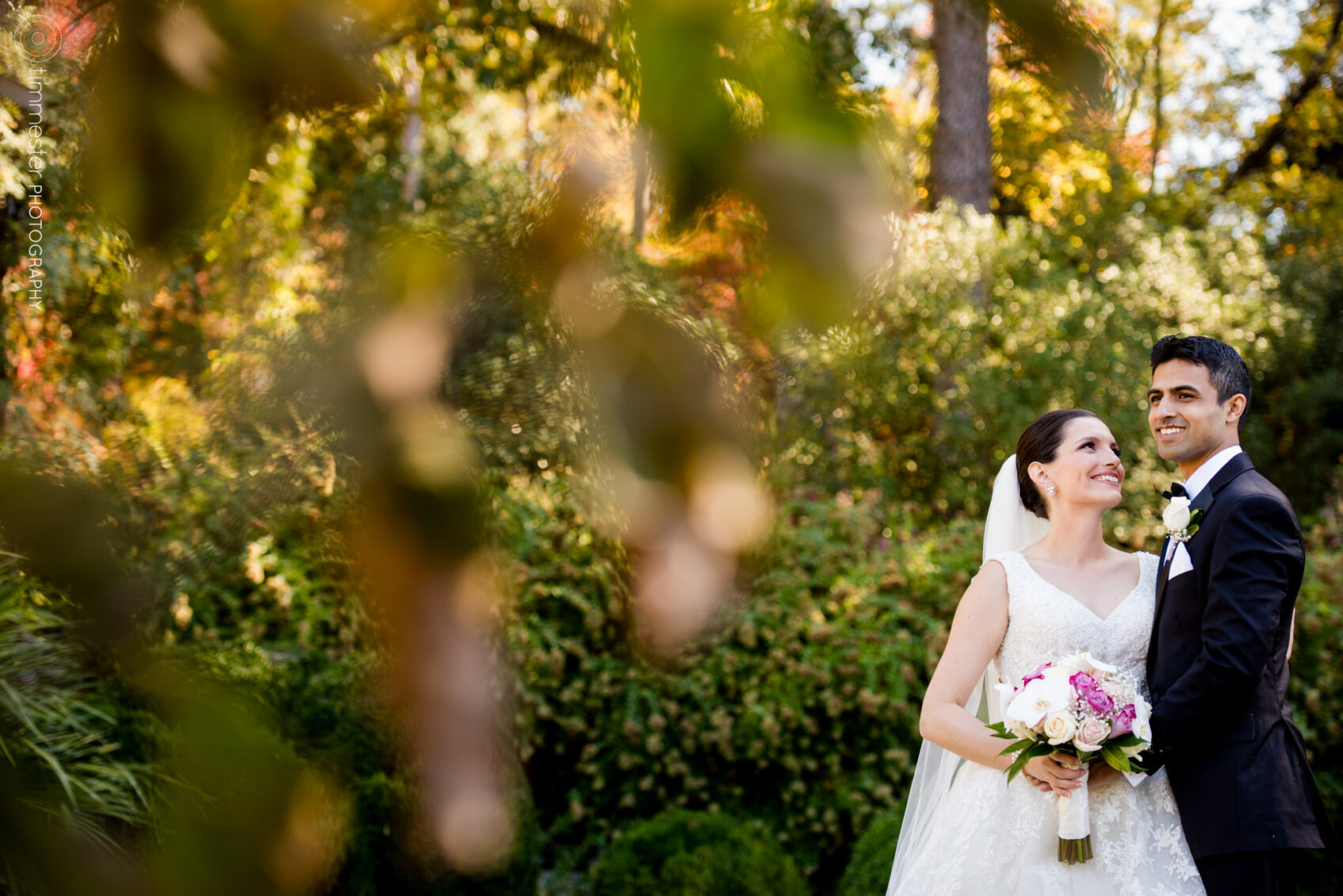 Wedding day portraits at Duke Gardens for this Duke University alumni couple