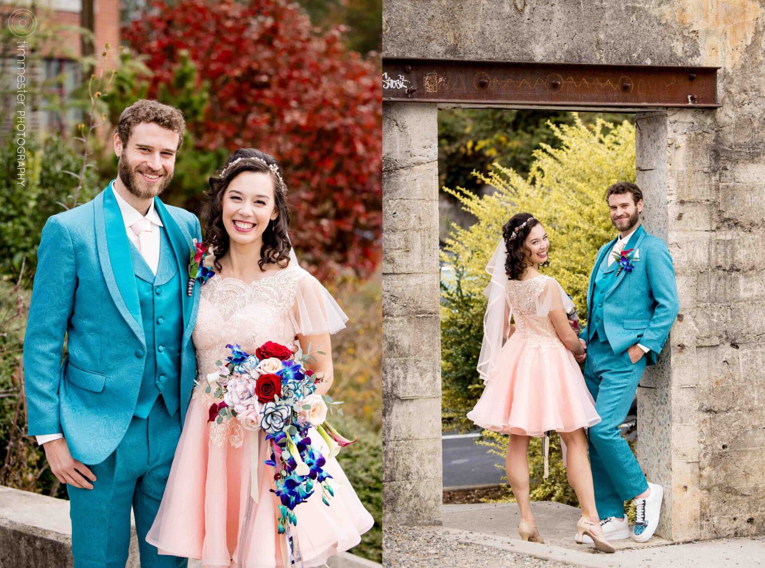 Adorable bride and groom at Haw River Ballroom wedding in North Carolina