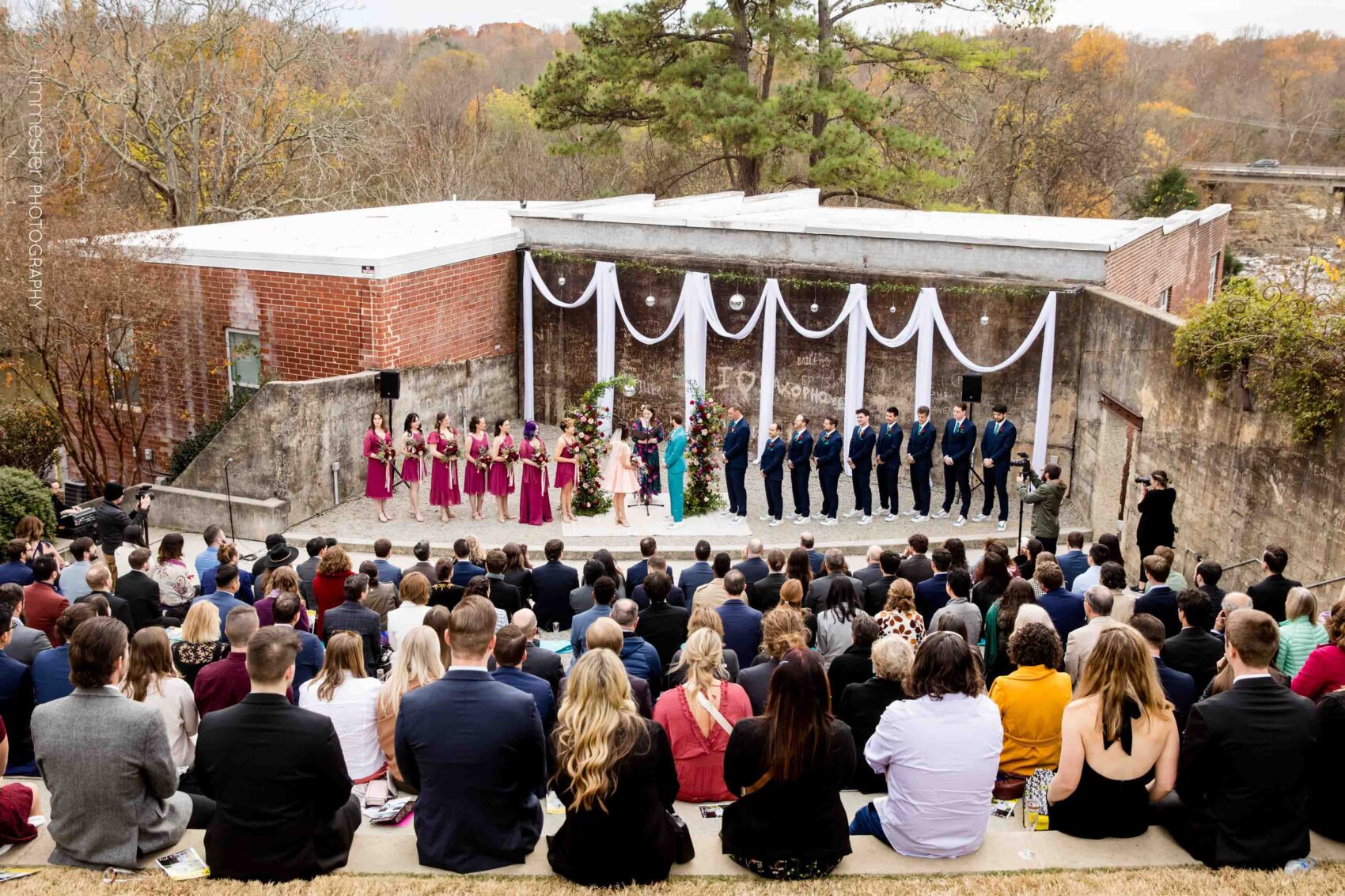 Haw River Ballroom outdoor wedding ceremony in Saxapahaw, NC