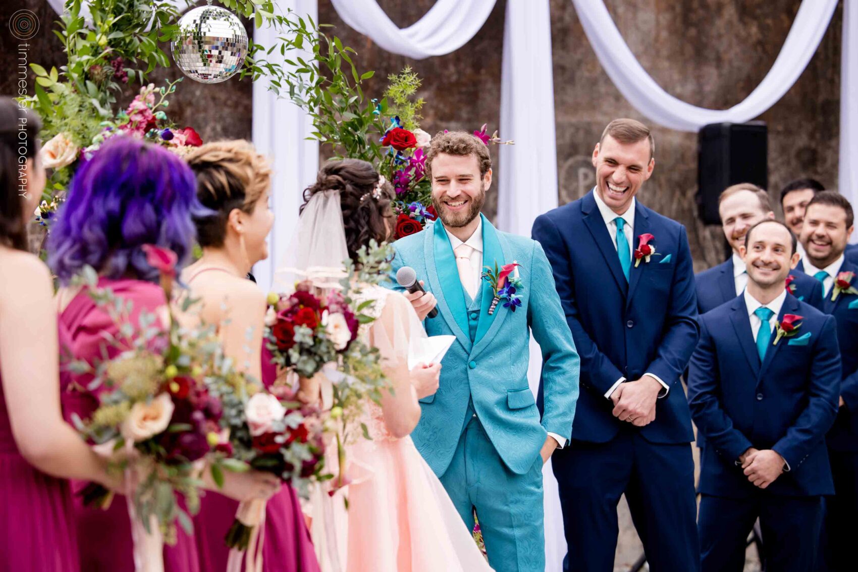 Outdoor wedding ceremony in Saxapahaw, NC at Haw River Ballroom