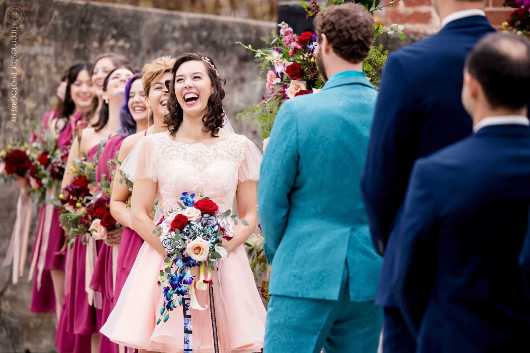 Wedding ceremony outdoors at Haw River Ballroom in Saxapahaw, NC