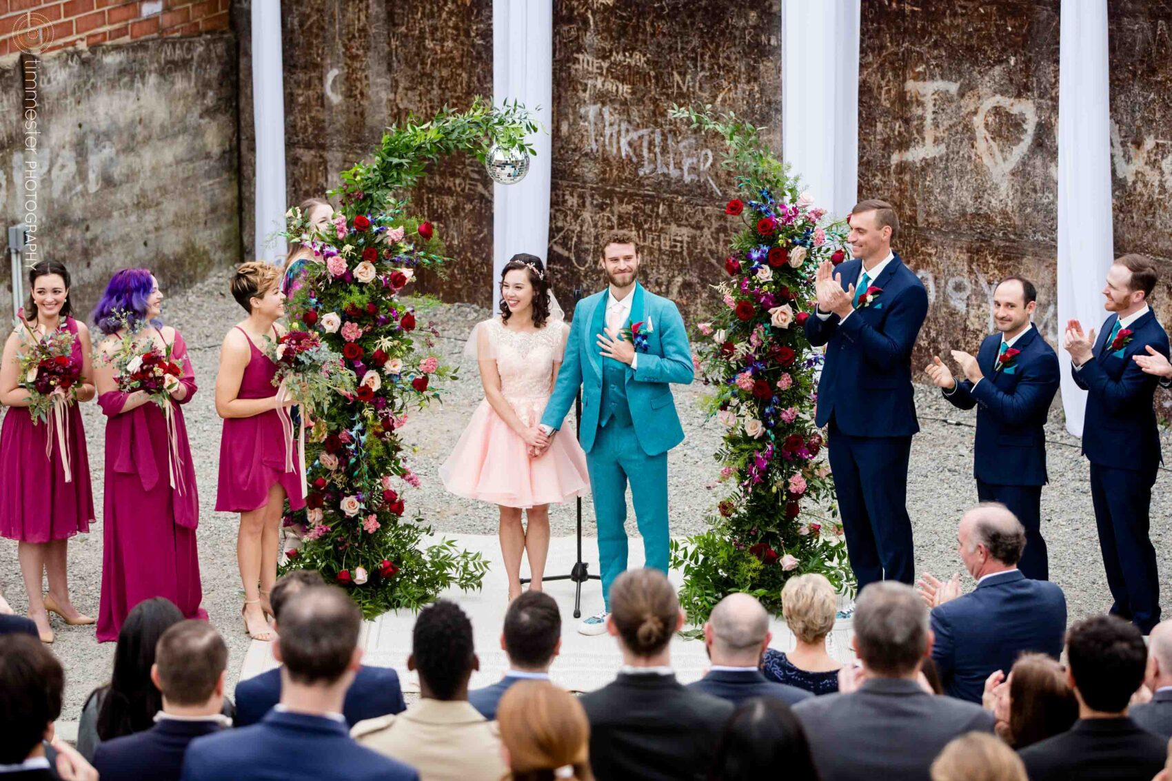 Wedding ceremony and standing ovation at Haw River Ballroom